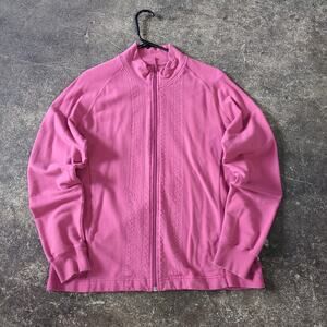 Nike Sweater Womens M Pink Pullover Full Zip Mock Neck Pockets Swoosh